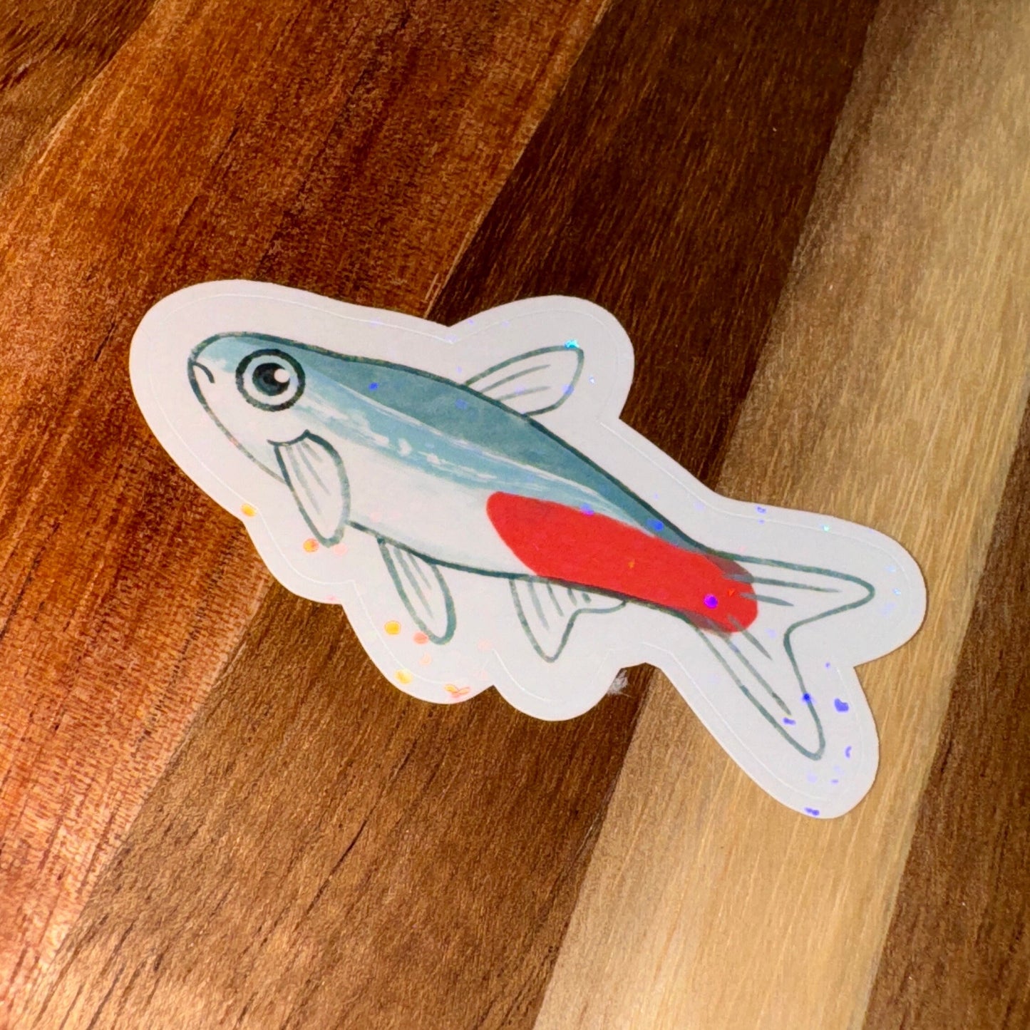 HOLOGRAPHIC Neon Tetra Fish Sticker 2.75”