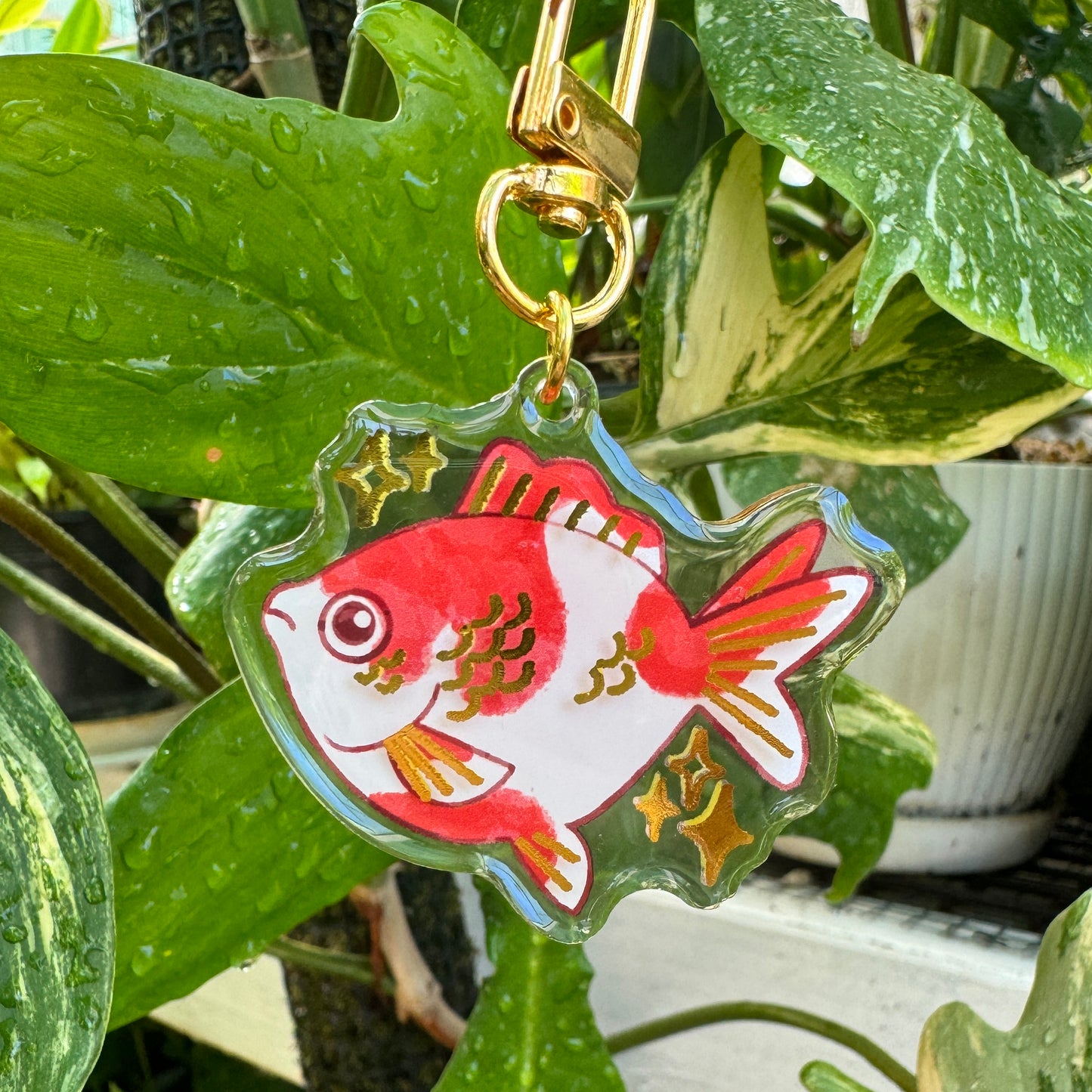 Sparkling Koi Kohaku and Goldfish Double-sided Acrylic Keychain