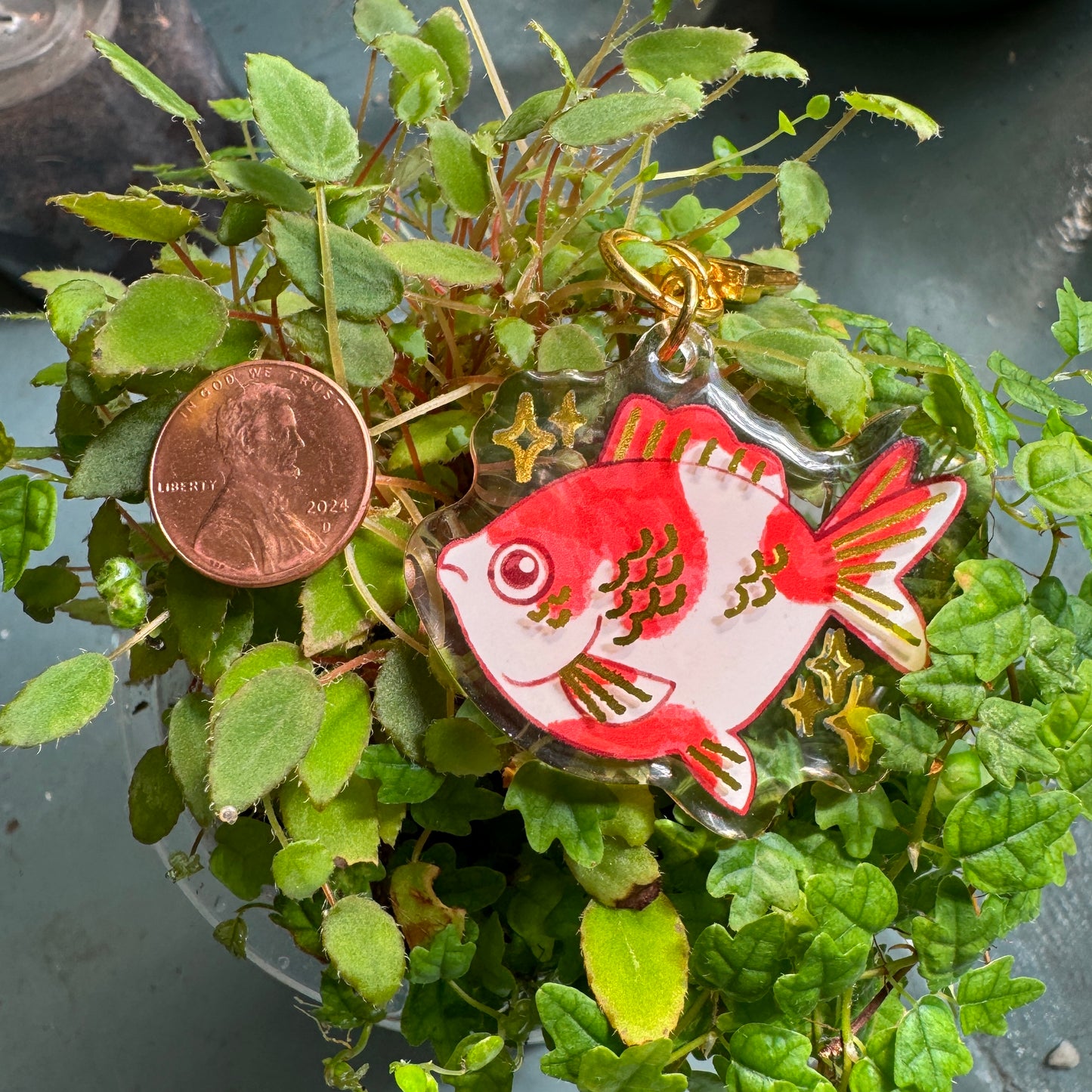 Sparkling Koi Kohaku and Goldfish Double-sided Acrylic Keychain