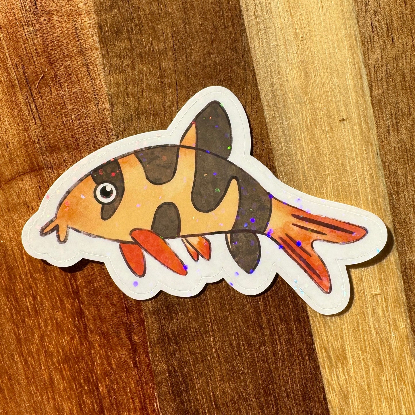 HOLOGRAPHIC Clown Loach Fish Sticker 3”