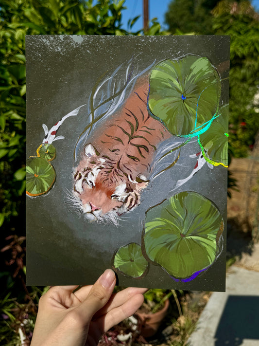 Tiger Swimming | Foil Art Print | NaurPika | 5x7" and 8x10"