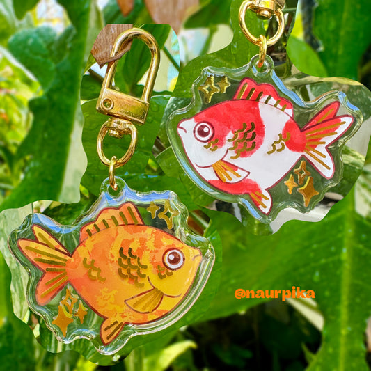 Sparkling Koi Kohaku and Goldfish Double-sided Acrylic Keychain