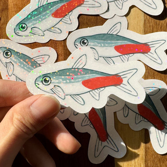HOLOGRAPHIC Neon Tetra Fish Sticker 2.75”