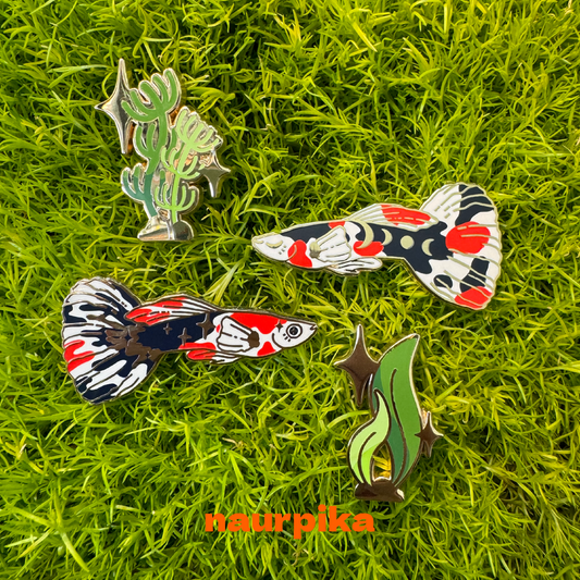 Celestial Koi Guppy Enamel Pin Set | Celestial Koi Guppies and Sparkling Plants (4 pins)