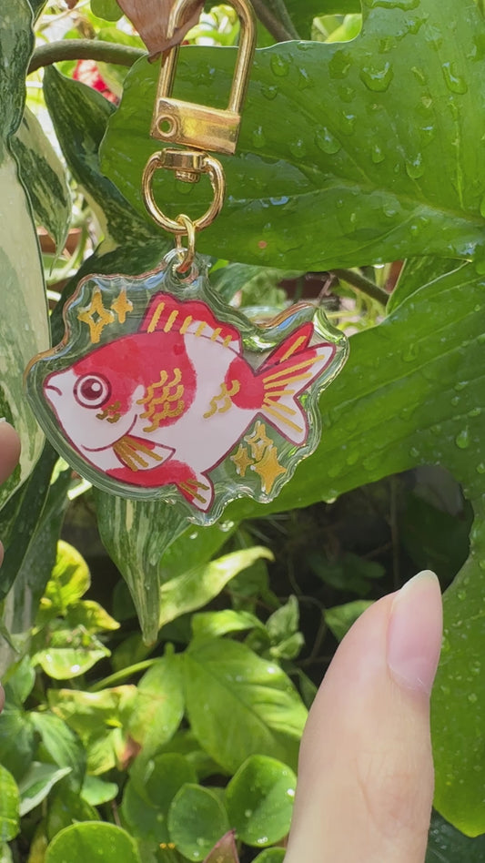 Sparkling Koi Kohaku and Goldfish Double-sided Acrylic Keychain