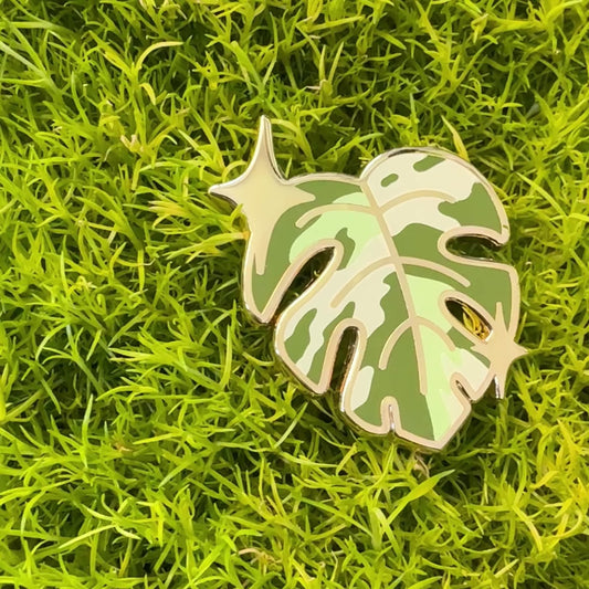 Plant Enamel Pin Set: Sparkling Monstera Albo, Sparkling Alocasia Frydek Variegated, Sparkling Sprout Pin (3 pins)